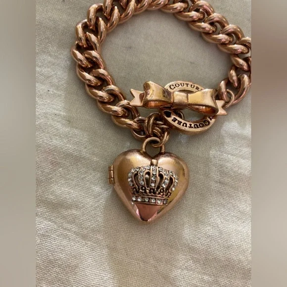 Juicy Couture Heart Locket Copper Tone Charm Bracelet Cute Gift - Picture 6 of 12
